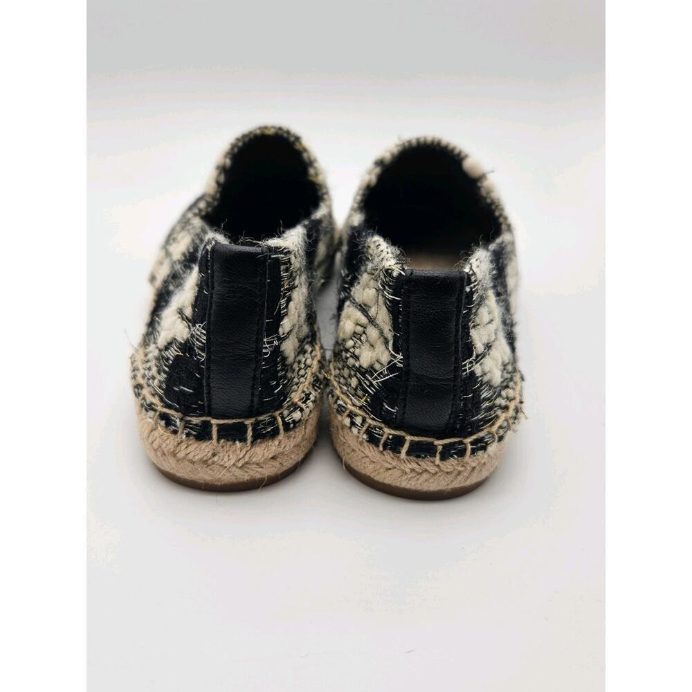 Tory Burch Logo Espadrille Flats Black Ivory Tweed Round Toe Slip-On sz 6.5 - Picture 3 of 8